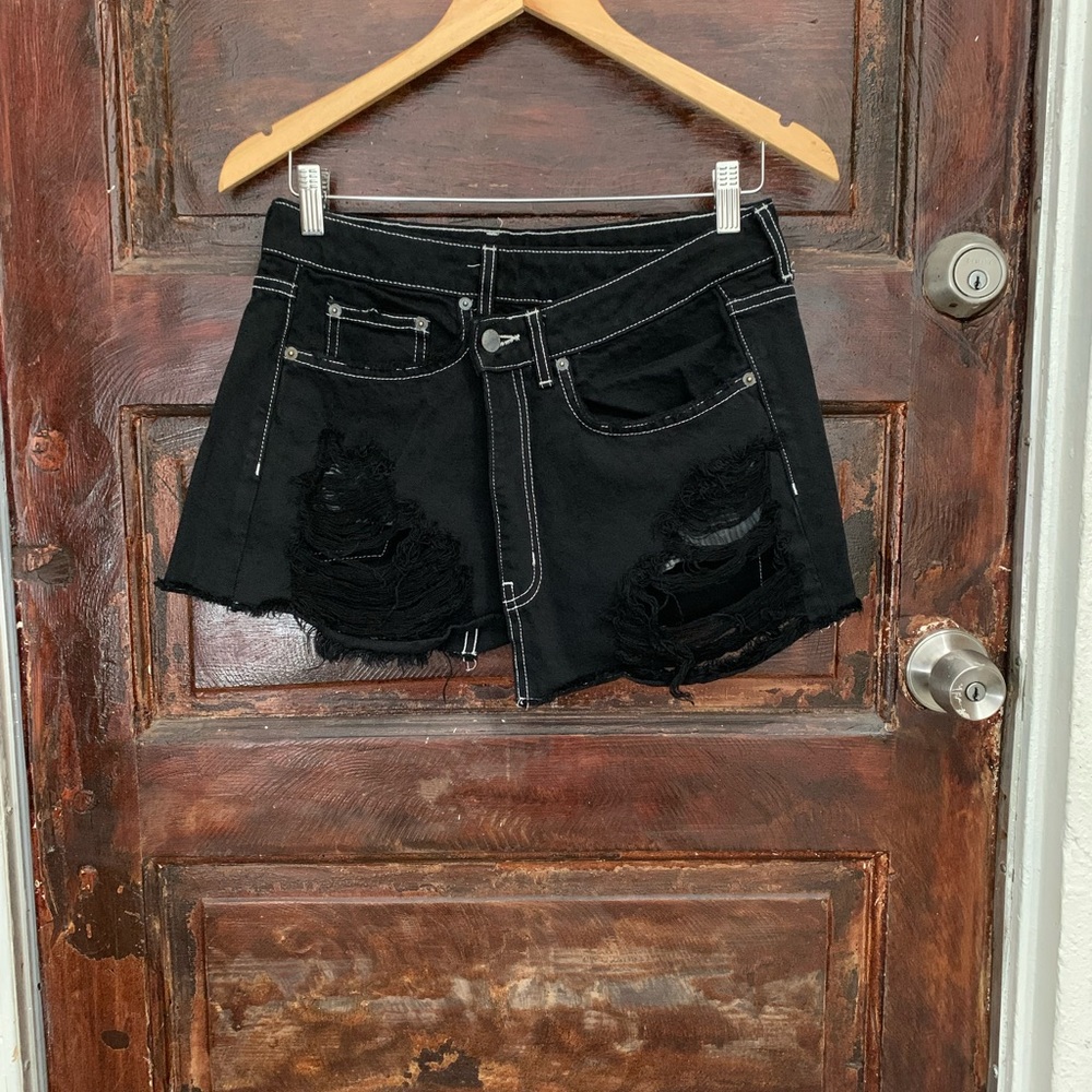 Carmar Black Distressed Denim Skirt